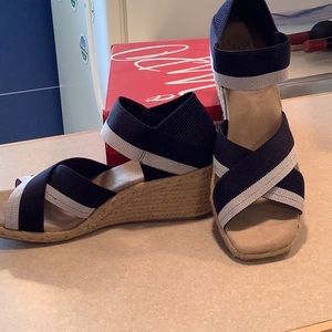 Beautiful Impo blue and white wedge sandals